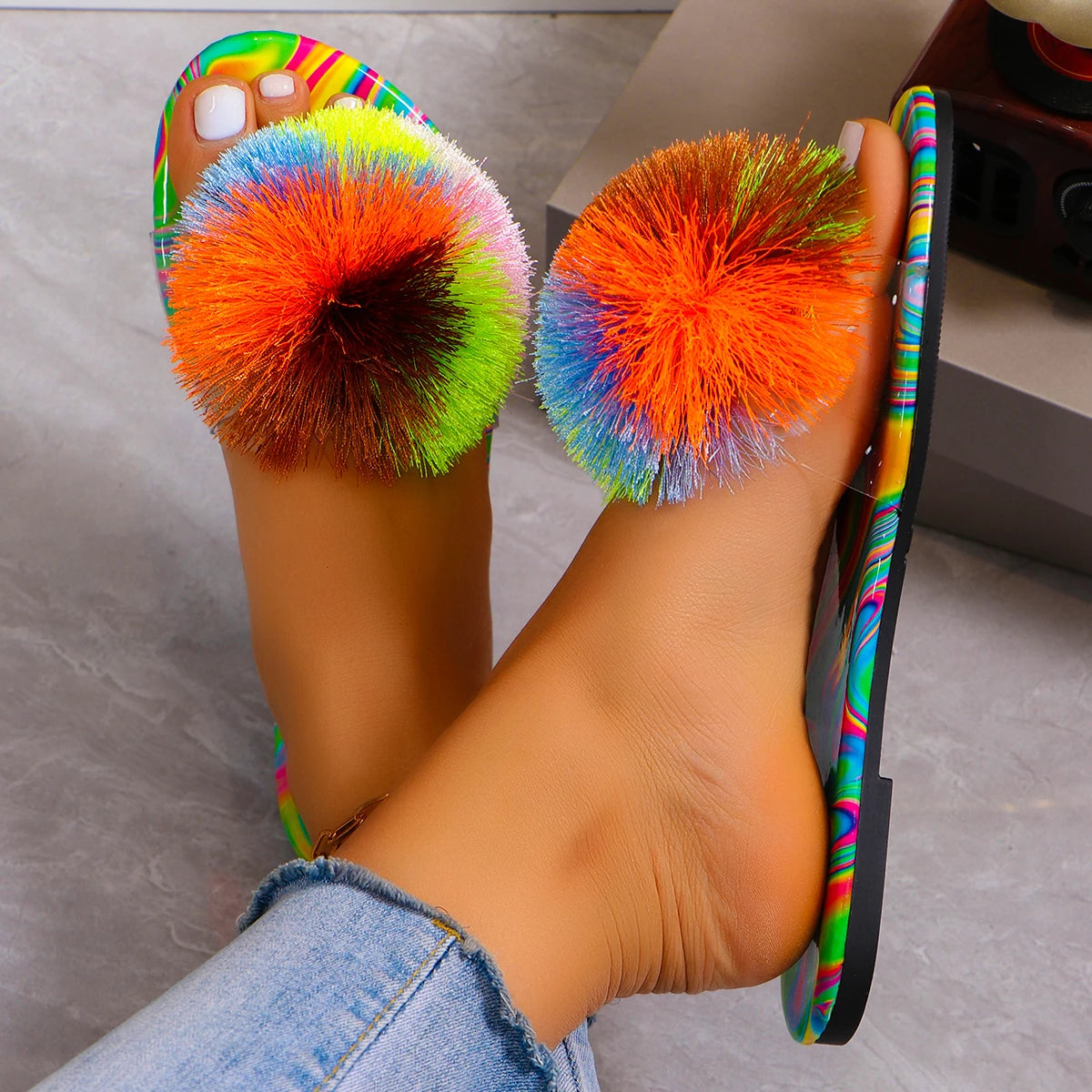 Ladies Summer sandals Fashion Casual Flat Retro Slippers Crystal Shoes Sandals Casual Sandals Women Beach Flip Flops Jelly Shoes