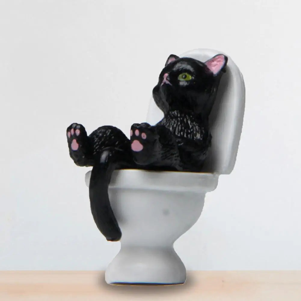 Cat Sitting On Figurines Toilet Cat Ornament Kawaii Cat Doll Micro Landscape Fairy Garden Miniature Cat Toys Home Decoration