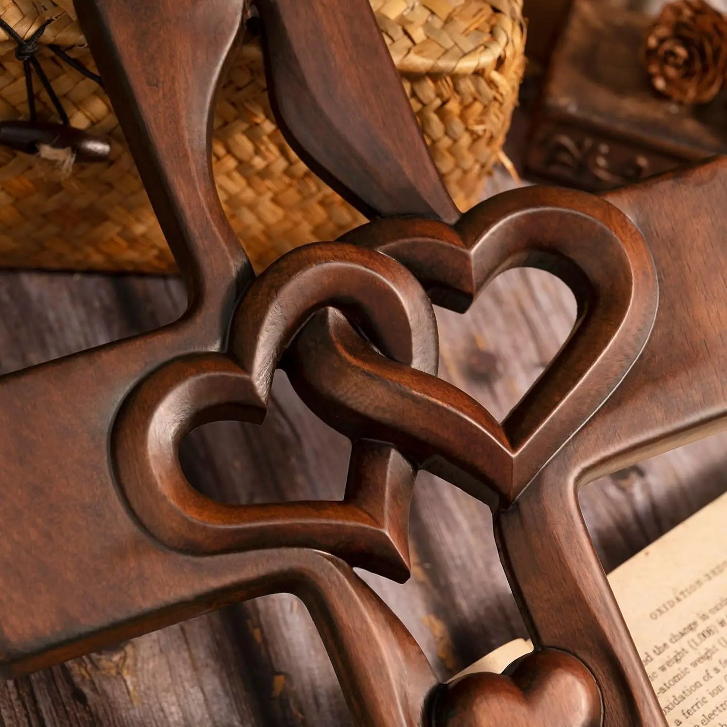 Intertwined Hearts Wooden Cross Handmade Wooden Carved Heart Crafts Wedding Memorial Gift Ideas Living Room Hanging Decoration