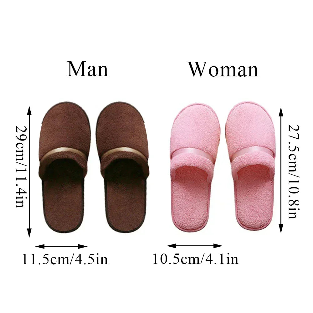 1 Pair Reusable Hotel Slippers For Men Women Coral Fleece Slippers Non-slip Breathable Soft Winter Accessories Indoor Shoes