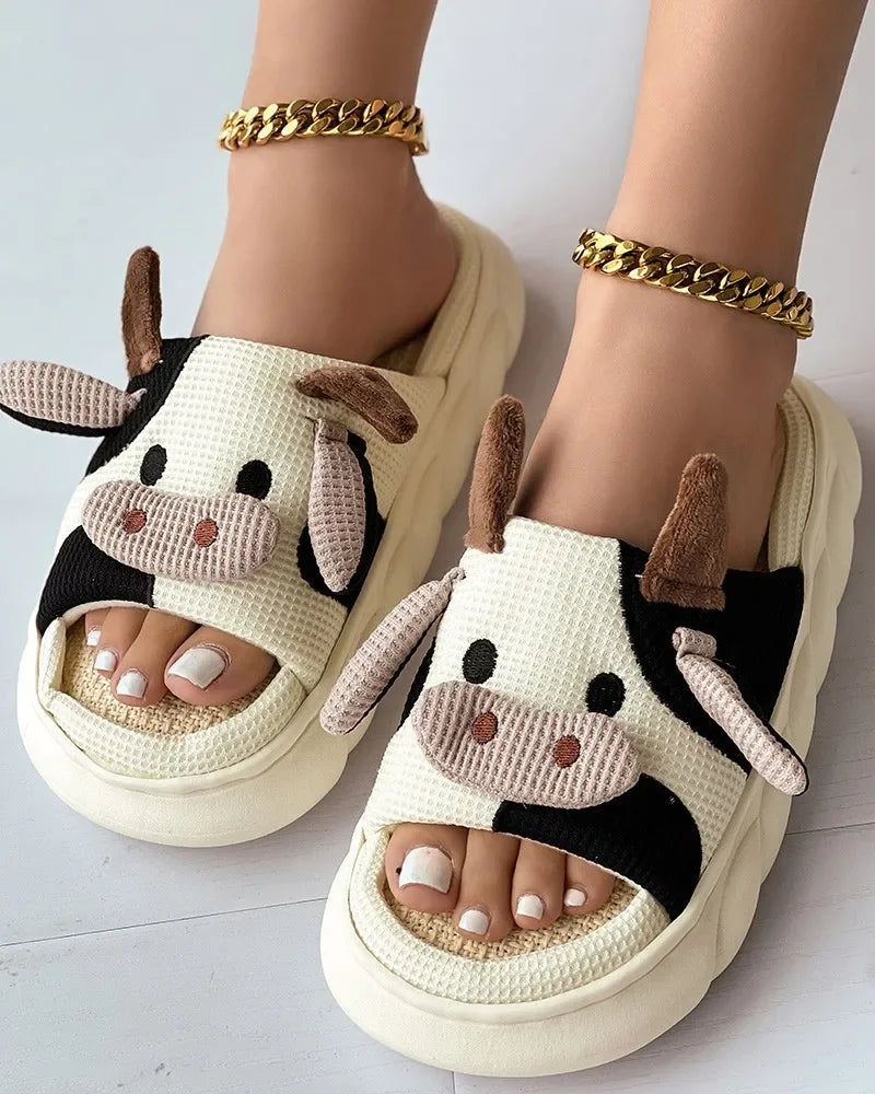 Slippers Women's Cartoon Cow-Shaped Four Seasons Casual Slippers Indoor Home Sandals and Slippers Cute House Slippers Funny Shoe