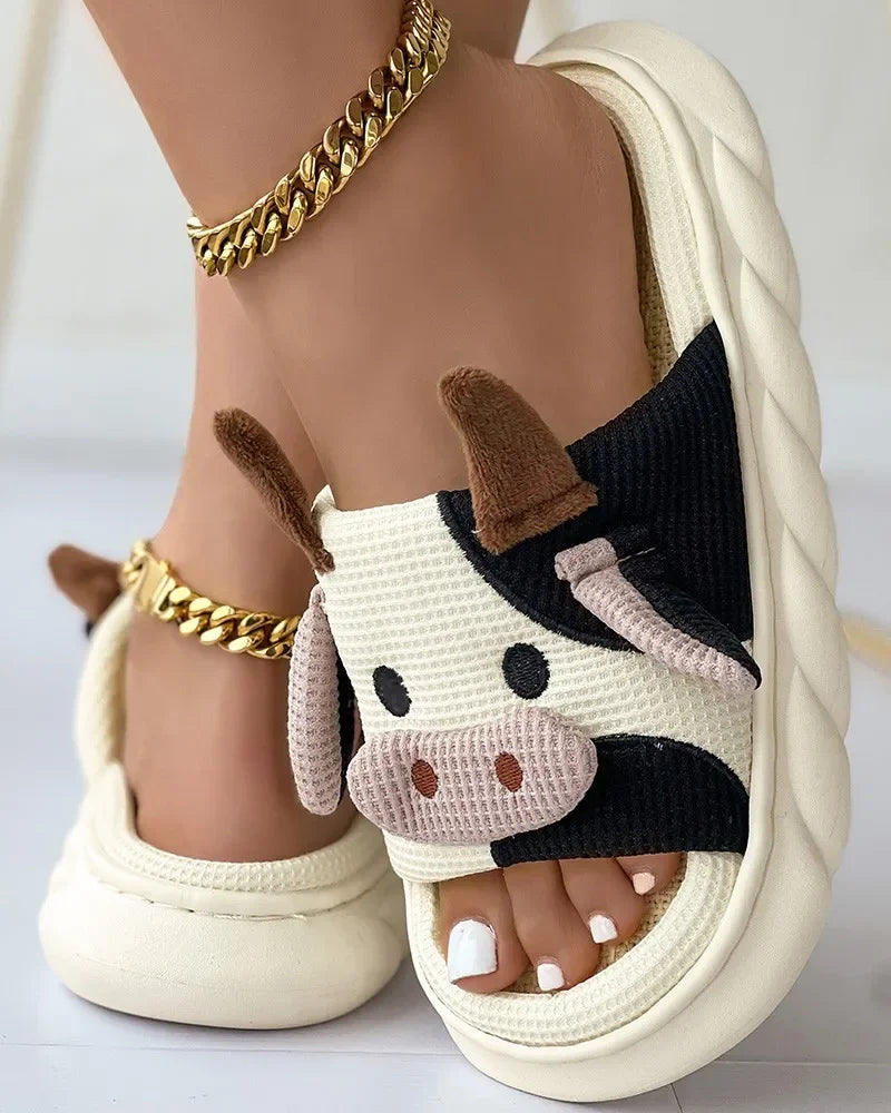 Slippers Women's Cartoon Cow-Shaped Four Seasons Casual Slippers Indoor Home Sandals and Slippers Cute House Slippers Funny Shoe