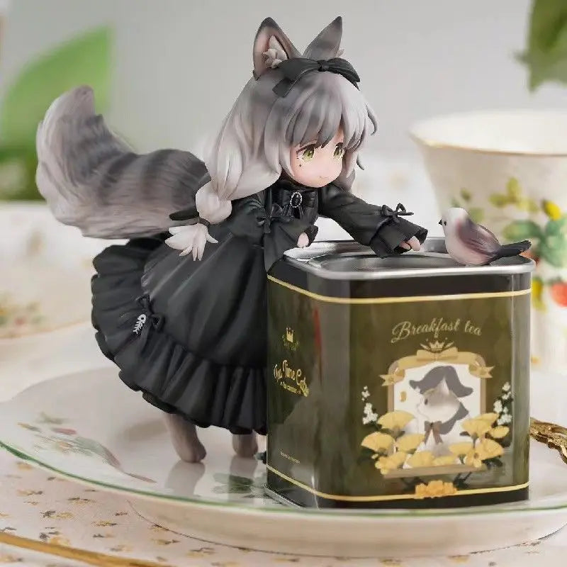 Cat Girl Lolita Figure Tea Box Anime Cute Ribose Star Statue Figurines Tea Can Jar Organizer Livingroom Decoration Home Ornament